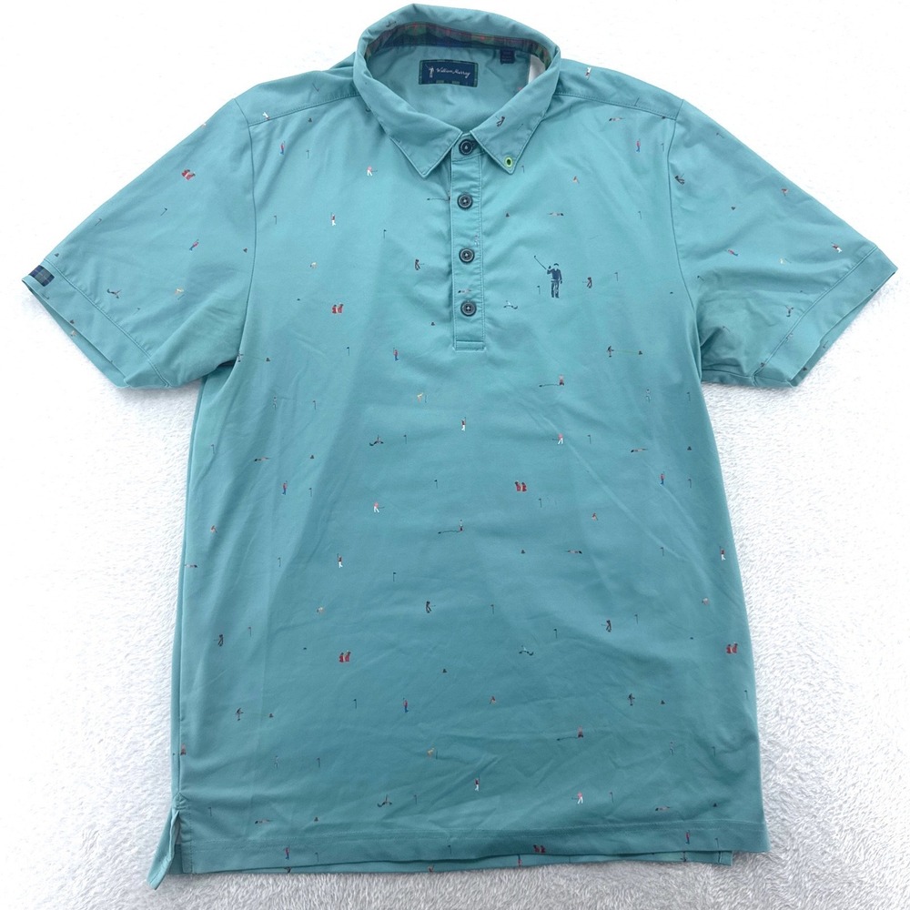 William Murray Golf Polo Mens Small Teal Golfer Print Short Sleeve Performance
